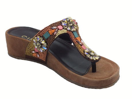 Cinzia Soft Cinzia Soft IT1034 Brown Multi Sandali per Donna con perline multicolore zeppa bassa Brown Multi