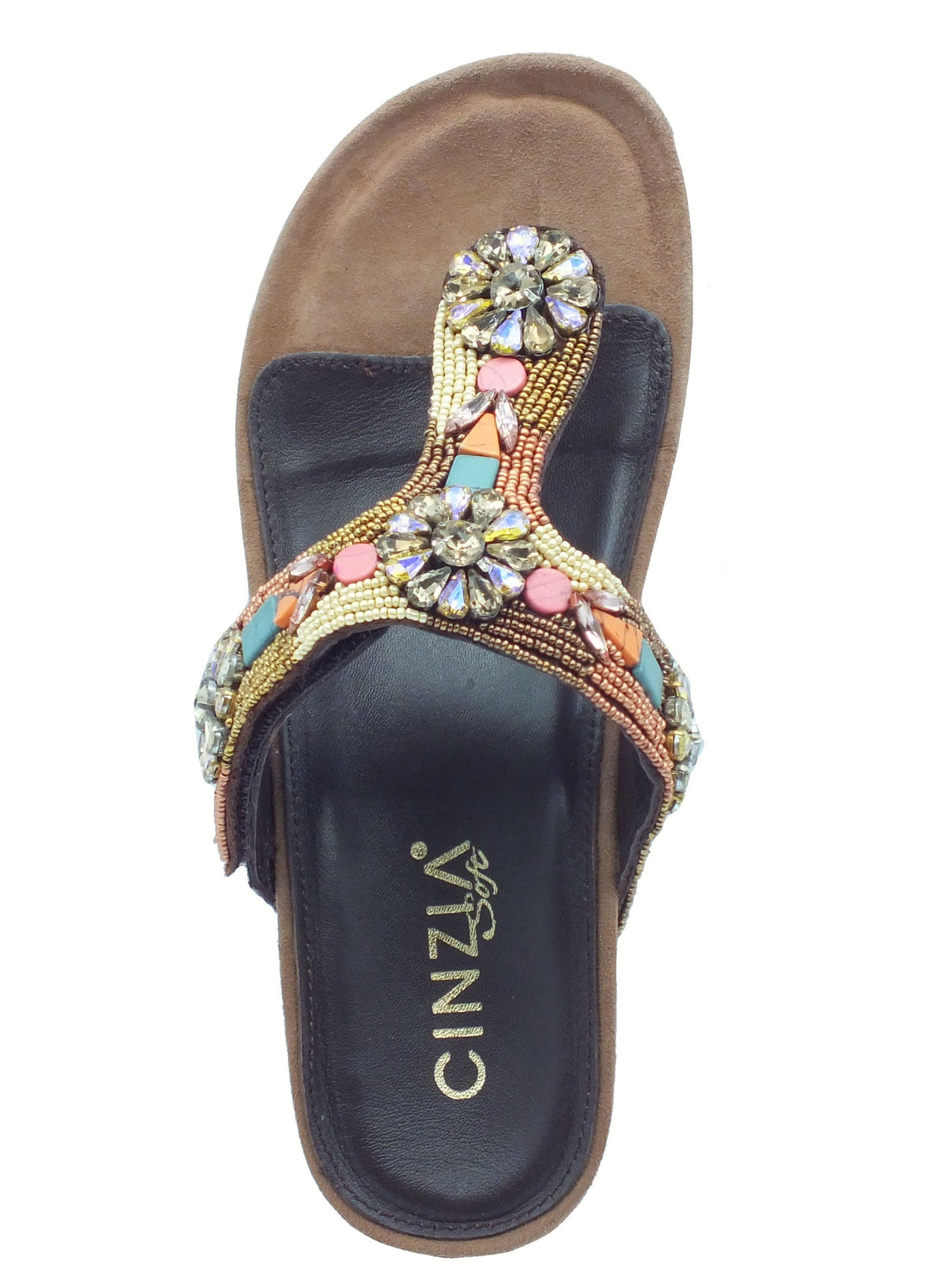 Cinzia Soft Cinzia Soft IT1034 Brown Multi Sandali per Donna con perline multicolore zeppa bassa Brown Multi