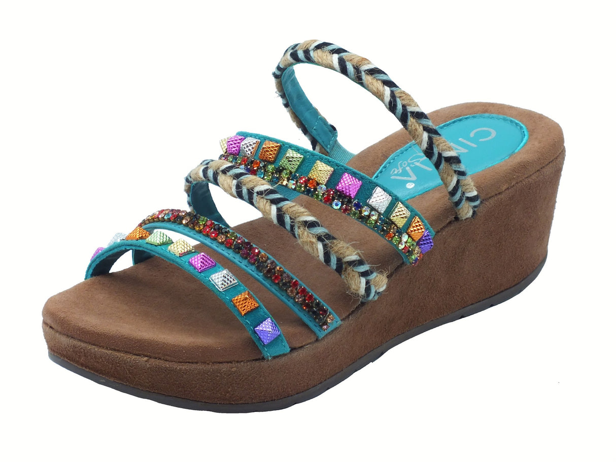 Cinzia Soft Cinzia Soft IT1041 Turquoise Multi Sandali per Donna perline brillantini multicolore zeppa media Turquoise Multii