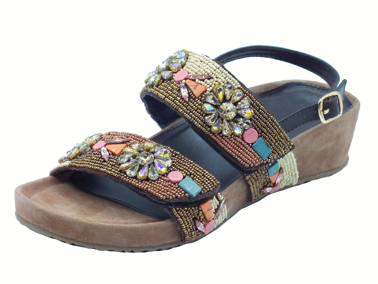 Cinzia Soft Cinzia Soft IT1031 Brown Multi Sandali per Donna con perline multicolore doppio strappo zeppa media Brown Multi