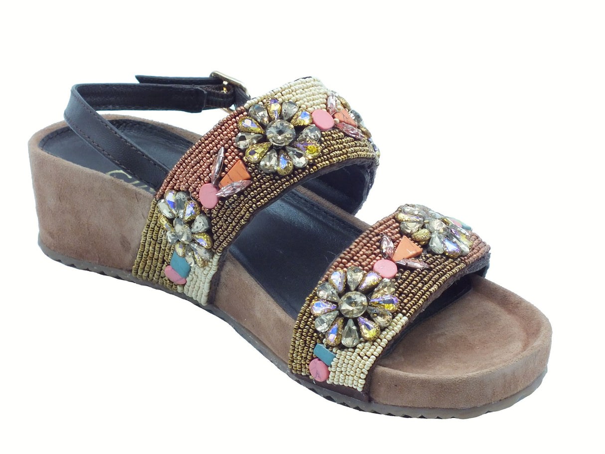 Cinzia Soft Cinzia Soft IT1031 Brown Multi Sandali per Donna con perline multicolore doppio strappo zeppa media Brown Multi