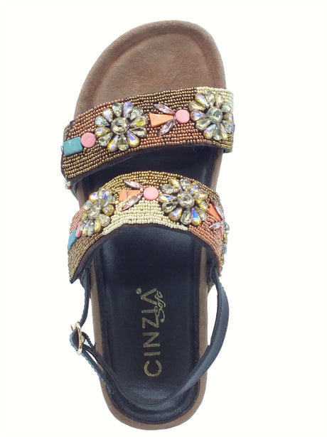 Cinzia Soft Cinzia Soft IT1031 Brown Multi Sandali per Donna con perline multicolore doppio strappo zeppa media Brown Multi