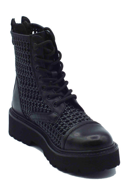 CULT CULT CLW421800 Slash Black Scarponcini traforati per Donna in pelle nera zeppa media Black
