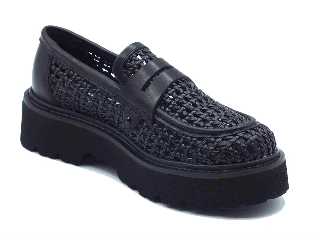 CULT CULT CLW421900 Slash Black Mocassini per Donna in pelle traforata nera zeppa bassa Black