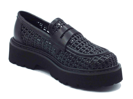 CULT CULT CLW421900 Slash Black Mocassini per Donna in pelle traforata nera zeppa bassa Black