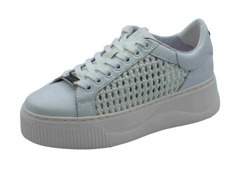 CULT CULT CLW423700 Perry Low White Sneakers per Donna in pelle bianca con lacci zeppa alta White