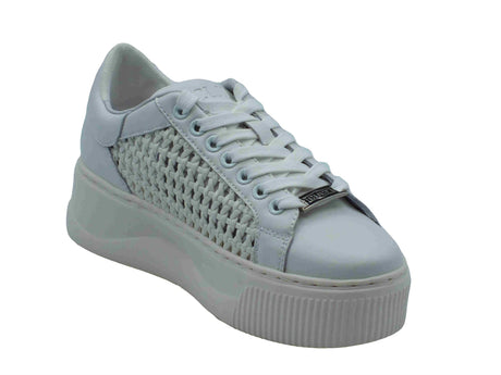 CULT CULT CLW423700 Perry Low White Sneakers per Donna in pelle bianca con lacci zeppa alta White