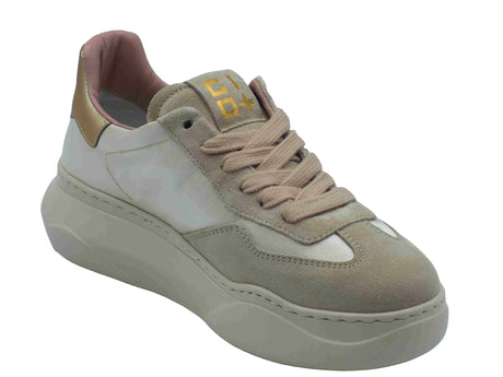 GIO+ GIO+ GIADA208 Combi Champagne Sneakers per Donna in nabuk e tessuto con zeppa media Champagne