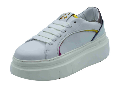 GIO+ GIO+ ARIA01 Combi White Laminati Sneakers per Donna in pelle bianca zeppa alta White