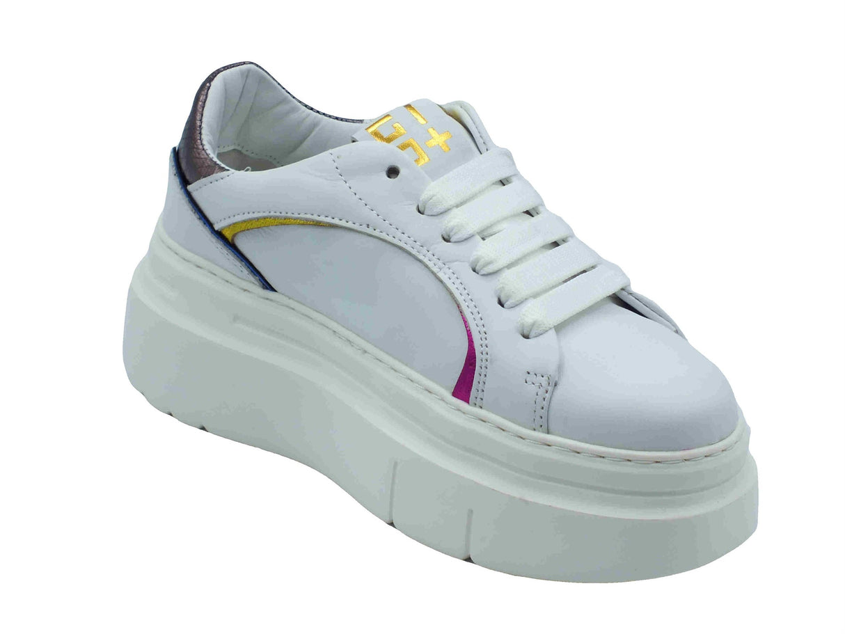 GIO+ GIO+ ARIA01 Combi White Laminati Sneakers per Donna in pelle bianca zeppa alta White