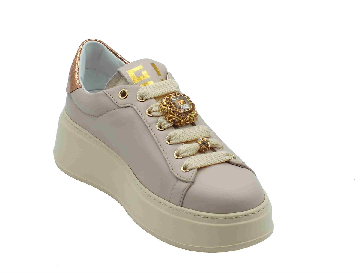 GIO+ GIO+ PIA344A Combi Corda Bottoni Sneakers per Donna in pelle bianca con applicazioni Combi Corda