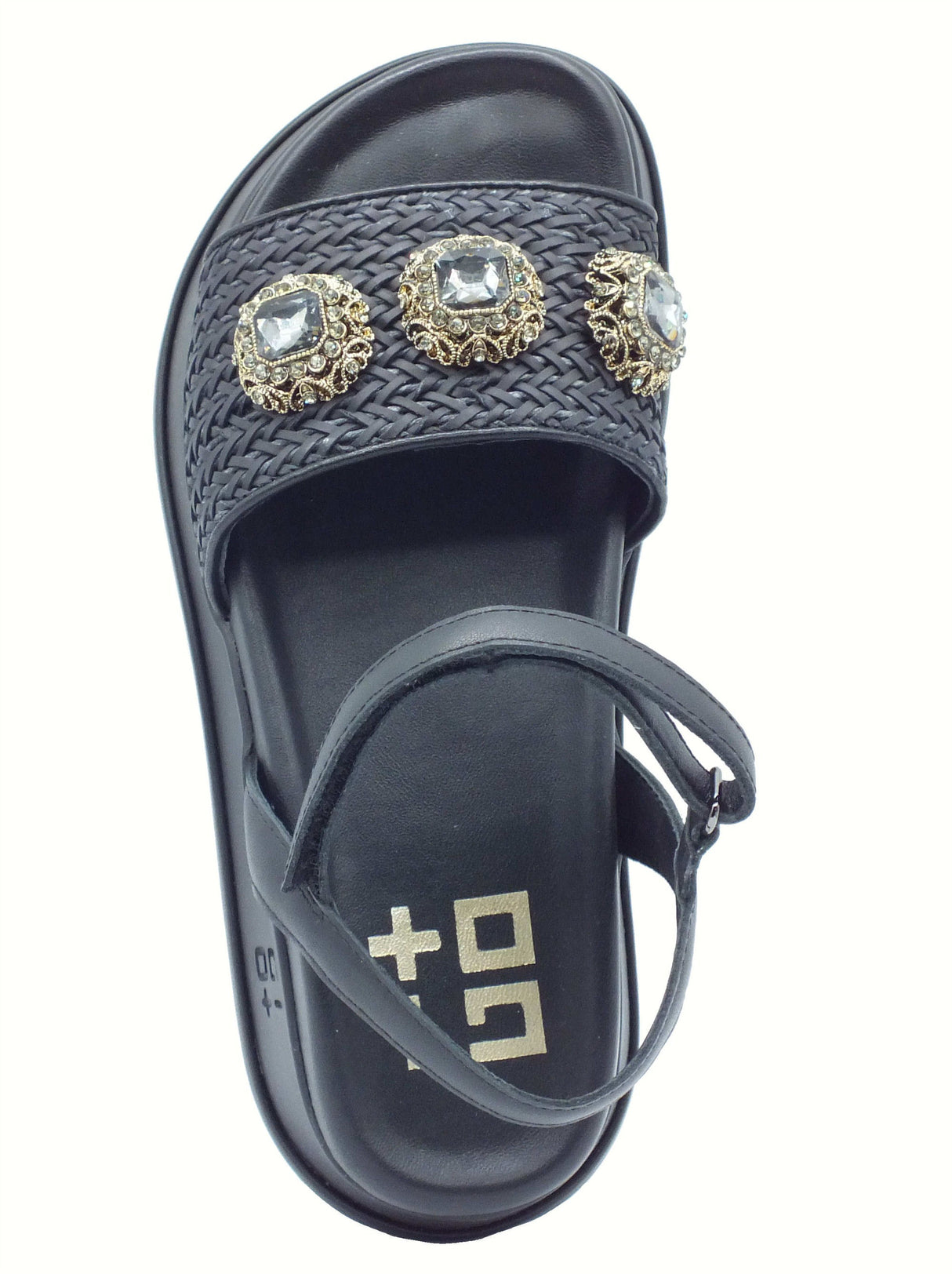 GIO+ GIO+ Mina04c Combi Black Sandali con zeppa media per Donna in pelle nera con applicazioni Black