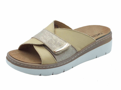 Grunland Grunland MOLL CE0459 Corda Sandali confort per Donna in pelle beige chiusura a strappo Corda