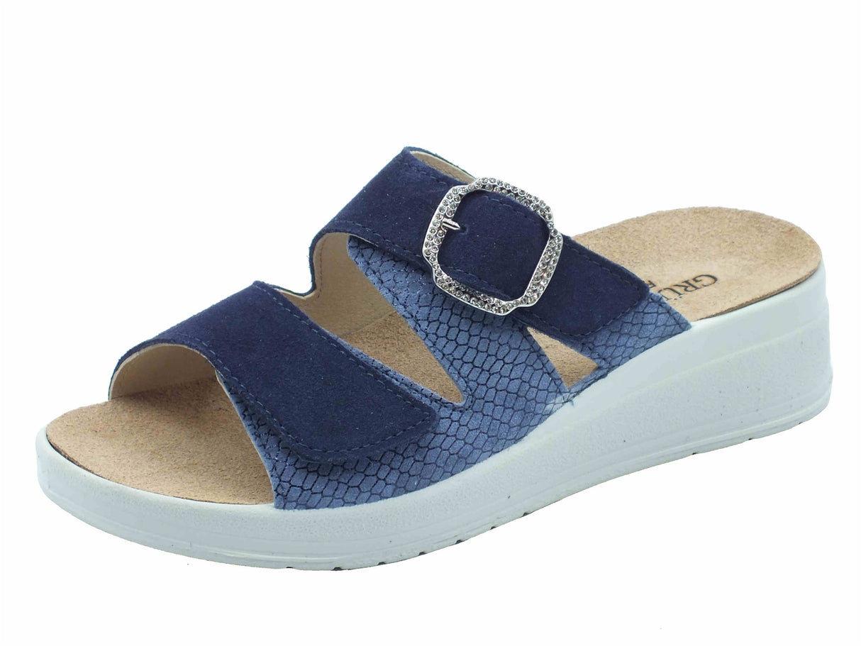 Grunland Grunland DIDA CE0464 Jeans Sandali confort per Donna in nabuk con doppia chiusura a strappo Jeans