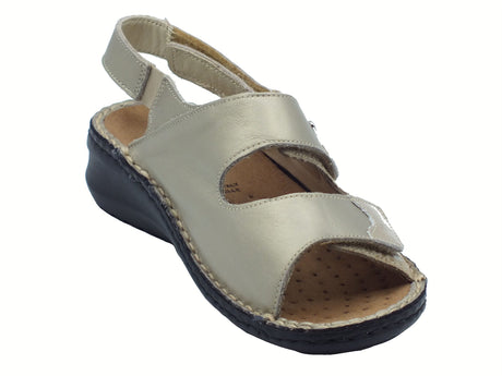 Grunland Grunland DAMI SE0147 Platino Sandali confort per Donna in pelle con tripla chiusura a strappo Platino