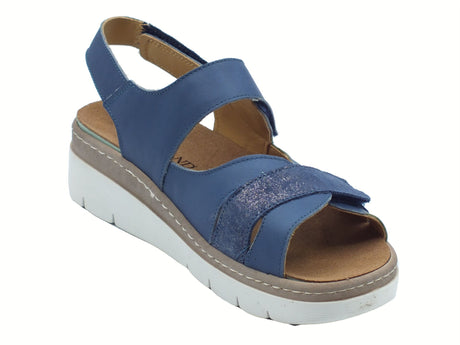 Grunland Grunland MOLL SE0148 Jeans Sandali confort per Donna in pelle con tripla chiusura a strappo Jeans