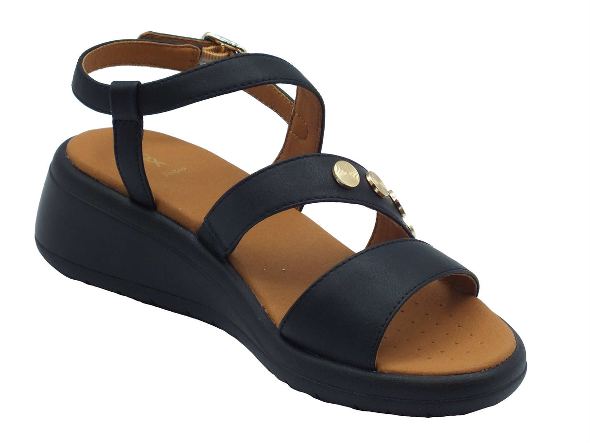 Geox Geox D550EF Meliconia Black Sandali zeppa bassa per Donna in pelle nera Black