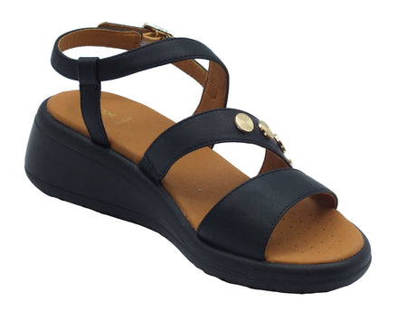 Geox Geox D550EF Meliconia Black Sandali zeppa bassa per Donna in pelle nera Black