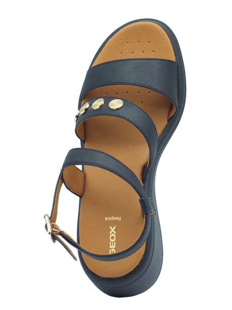 Geox Geox D550EF Meliconia Black Sandali zeppa bassa per Donna in pelle nera Black