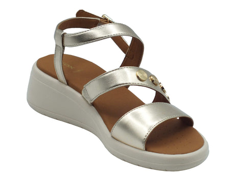 Geox Geox D550EF Meliconia Lt Gold Sandali zeppa bassa per Donna in pelle oro Lt Gold