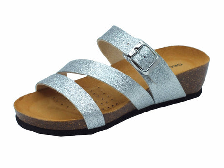 Geox Geox D551AA Sthellae Silver Sandali zeppa bassa per Donna in glitter argento Silver