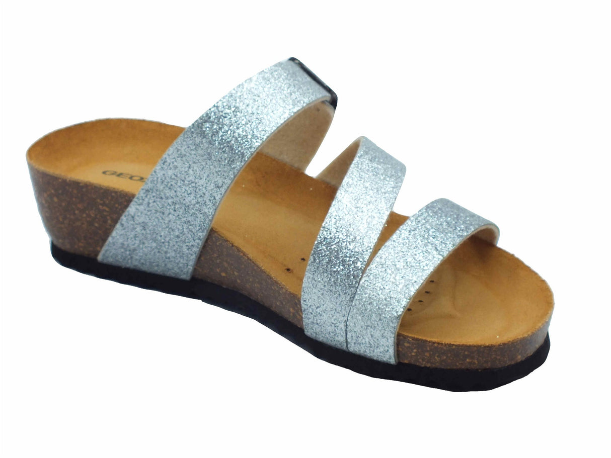 Geox Geox D551AA Sthellae Silver Sandali zeppa bassa per Donna in glitter argento Silver