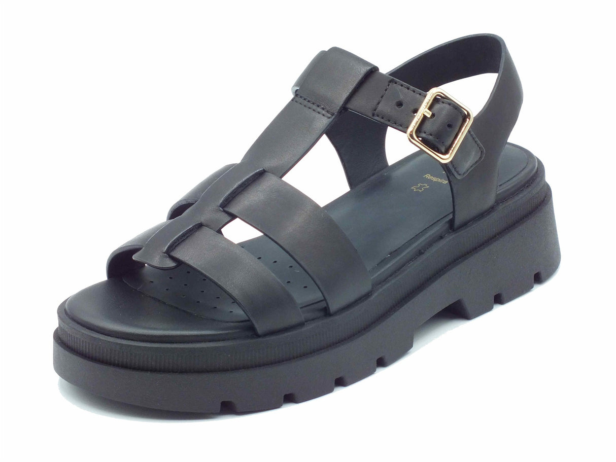 Geox Geox D55YVB Black Sandali zeppa bassa per Donna in pelle nera Black