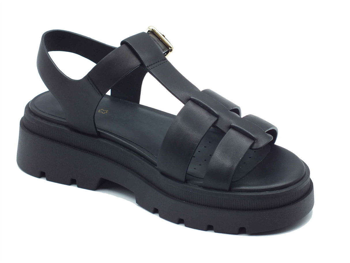 Geox Geox D55YVB Black Sandali zeppa bassa per Donna in pelle nera Black