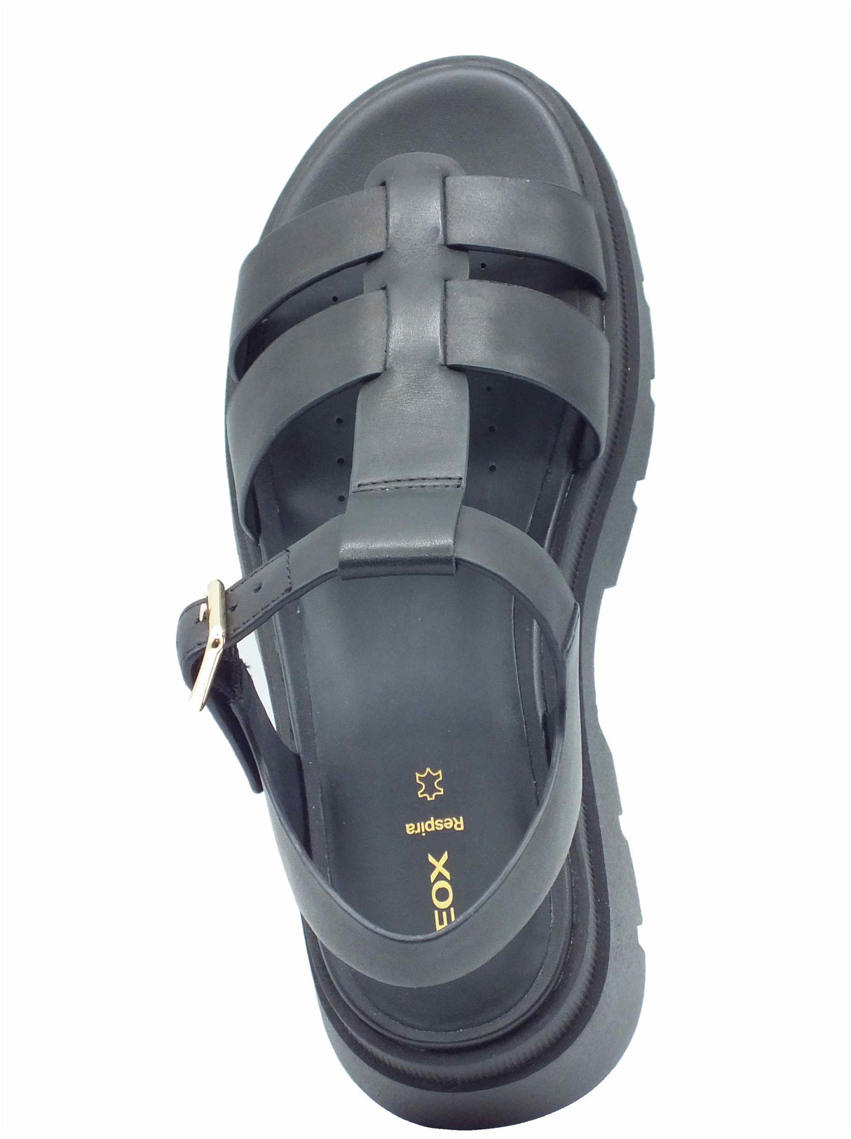 Geox Geox D55YVB Black Sandali zeppa bassa per Donna in pelle nera Black