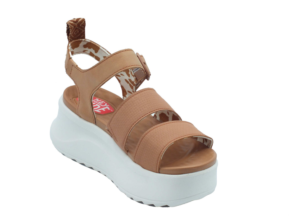 Hey Dude HeyDude 43198 Delray Buckle Classic Tan Sandali per Donna in tessuto tanganica zeppa alta Tan