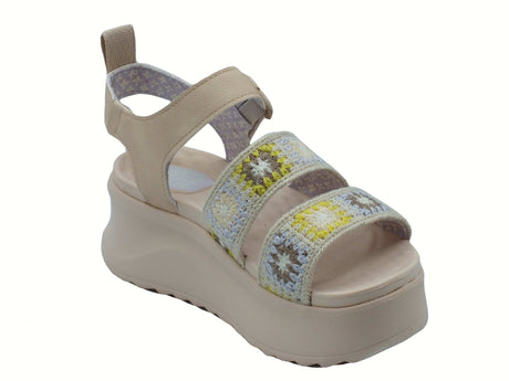 Hey Dude HeyDude 43200 Delray Buckle Cottage Crochet Erget Multi Sandali Donna tessuto beige zeppa alta beige