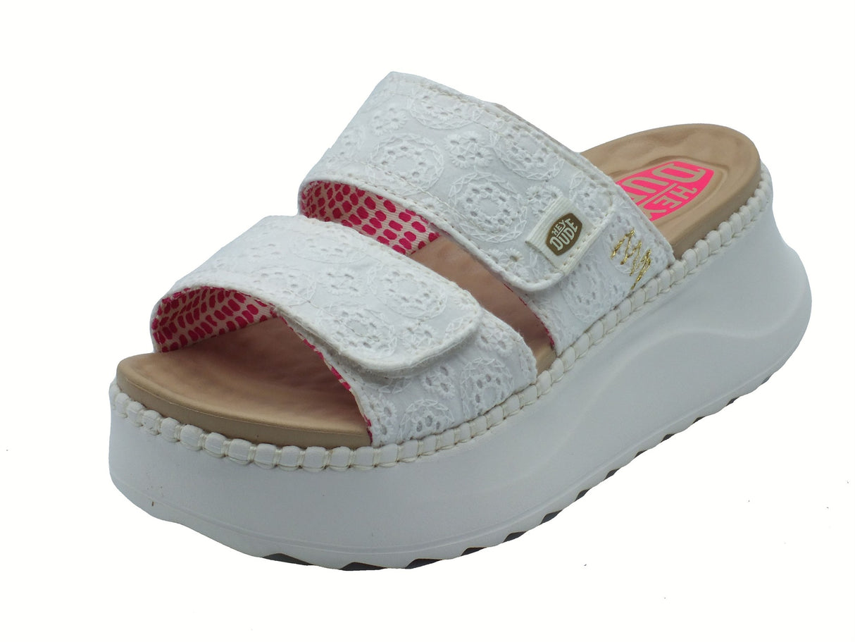 Hey Dude HeyDude 43203 Delray Slide Eyelet White Sandali Scalsati per Donna in tessuto sangallo White