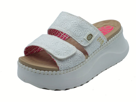 Hey Dude HeyDude 43203 Delray Slide Eyelet White Sandali Scalsati per Donna in tessuto sangallo White