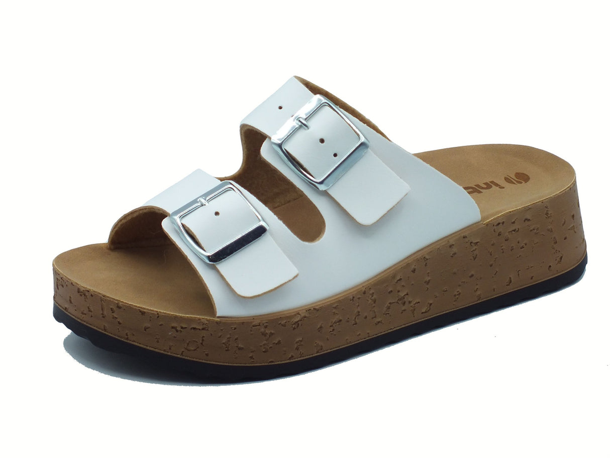 InBlu InBlu PK000044 Bianco Ciabatte per Donna in ecopelle con doppia fibia e zeppa bassa Bianco