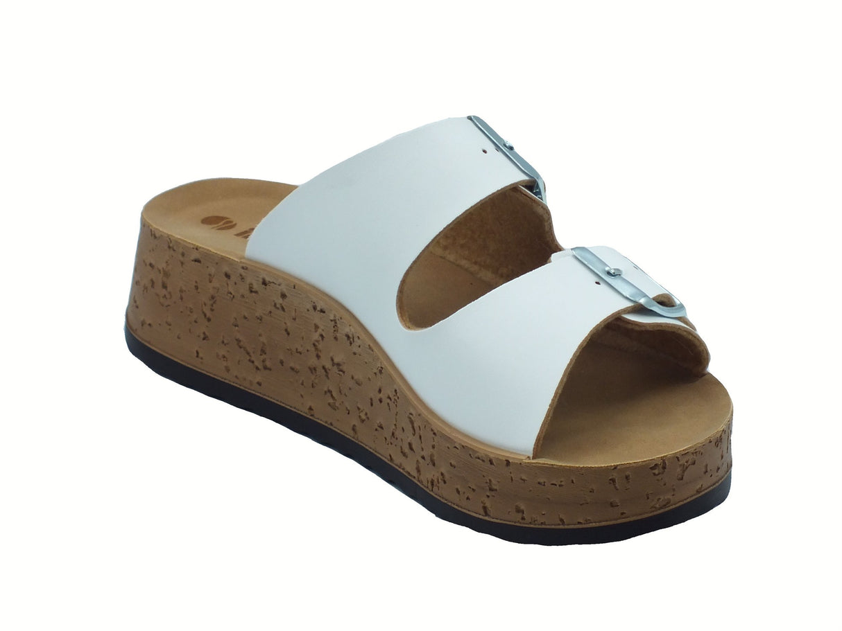 InBlu InBlu PK000044 Bianco Ciabatte per Donna in ecopelle con doppia fibia e zeppa bassa Bianco