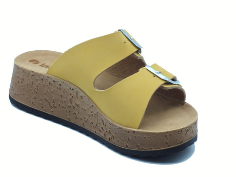 InBlu InBlu PK000044 Giallo Ciabatte per Donna in ecopelle con doppia fibia e zeppa bassa Giallo