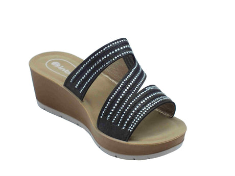 InBlu InBlu RN000023 Nero Ciabatte per Donna in ecopelle con brillanti zeppa alta Nero