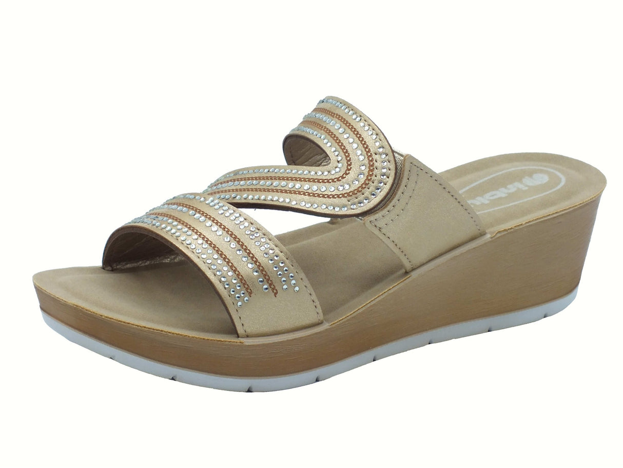 InBlu InBlu RN000023 Sabbia Ciabatte per Donna in ecopelle beige con brillanti zeppa alta Sabbia