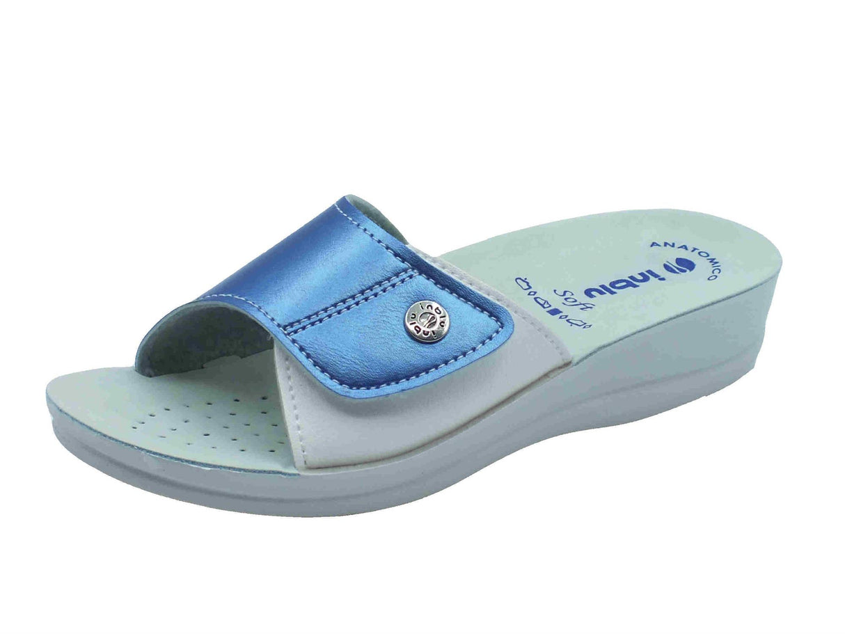 InBlu InBlu VR000061 Jeans Ciabatte per Donna in ecopelle con chiusra a strappo e zeppa bassa Jeans