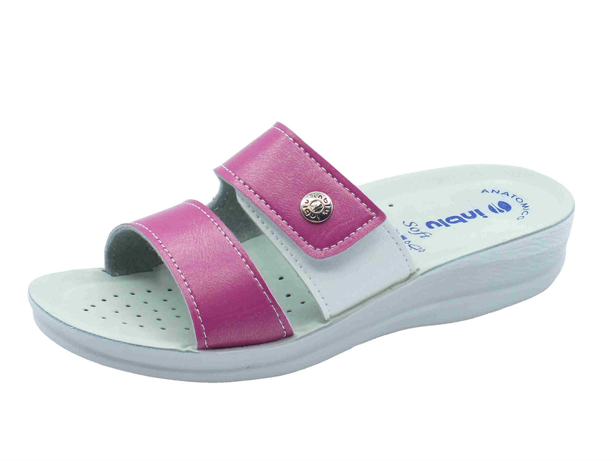 InBlu InBlu VR000063 Fucsia Ciabatte per Donna in ecopelle con chiusra a strappo e zeppa bassa Fucsia