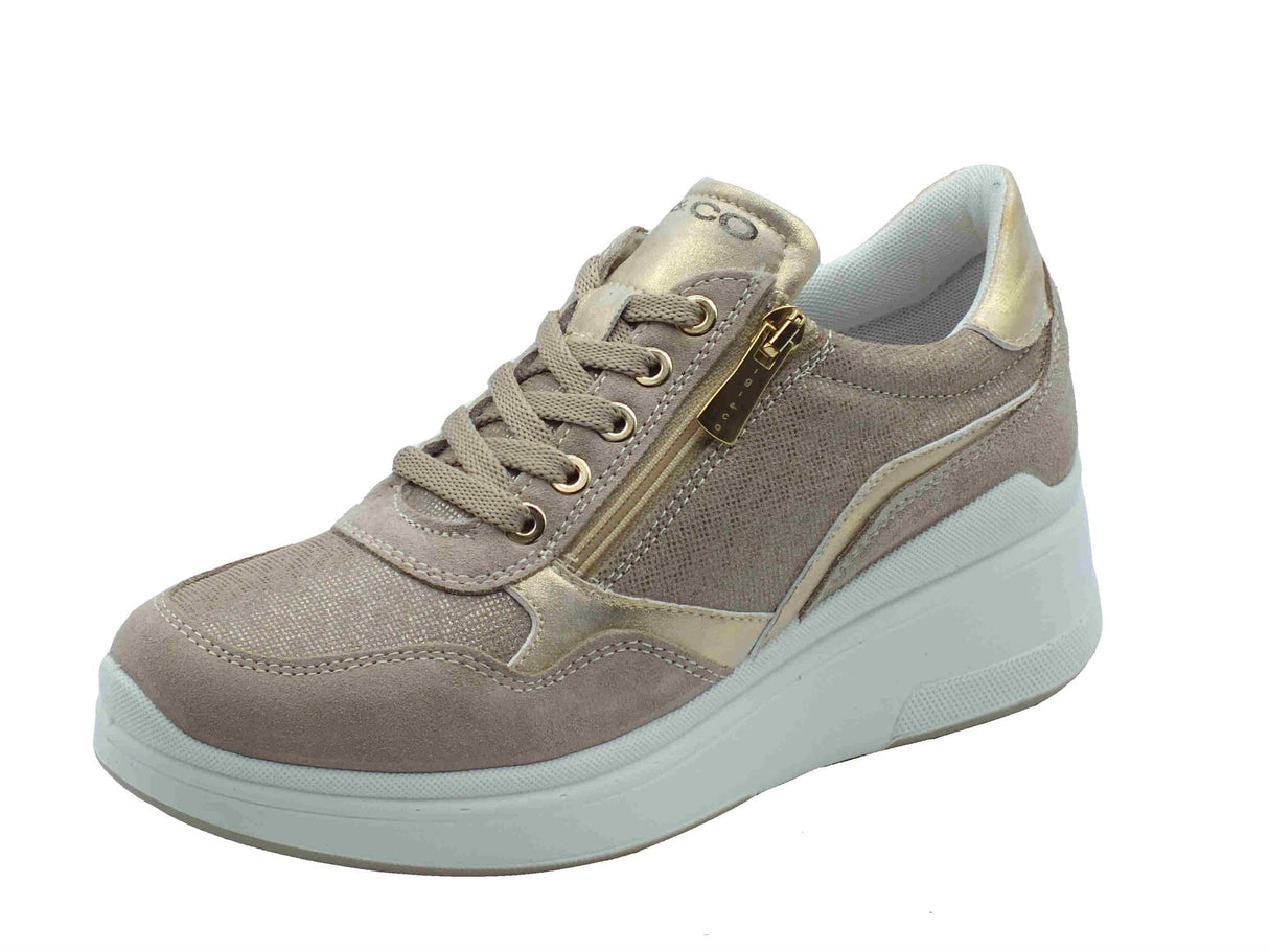 Igi&Co Igi&Co 7653200 Scam Visone Sneakers Confort per Donna in nabuk con lacci e lampo e zeppa alta Visone