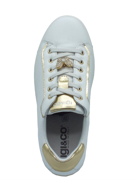 Igi&Co Igi&Co 7655200 Nappa Soft Bianco Oro Sneakers confort per Donna in pelle con lacci e zeppa alta Bianco Oro