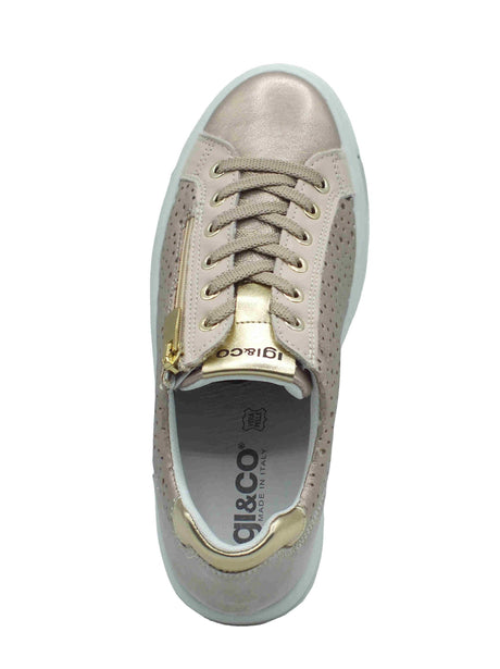 Igi&Co Igi&Co 7656411 Capra Met Wash Champagne Sneakers confort per Donna in pelle con lacci e lampo Champagne