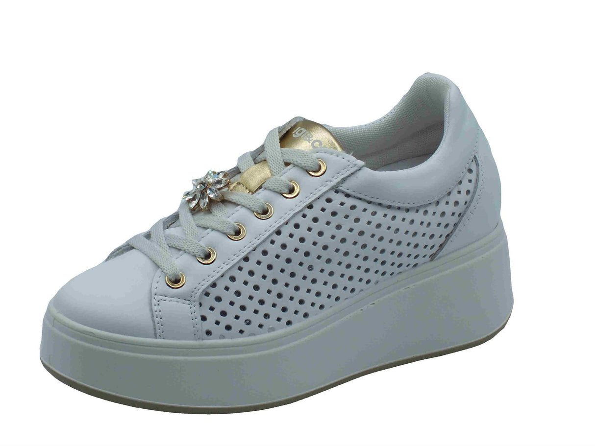 Igi&Co Igi&Co 7657222 Nappa Soft Bianco Sneakers per Donna in pelle con zeppa alta Bianco