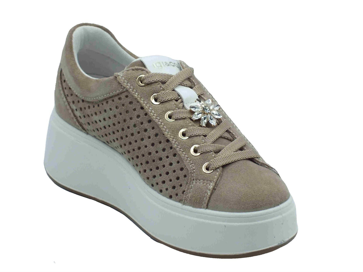 Igi&Co Igi&Co 7657233 Scamosciato Avorio Sneakers per Donna in nabuk con zeppa alta Avorio