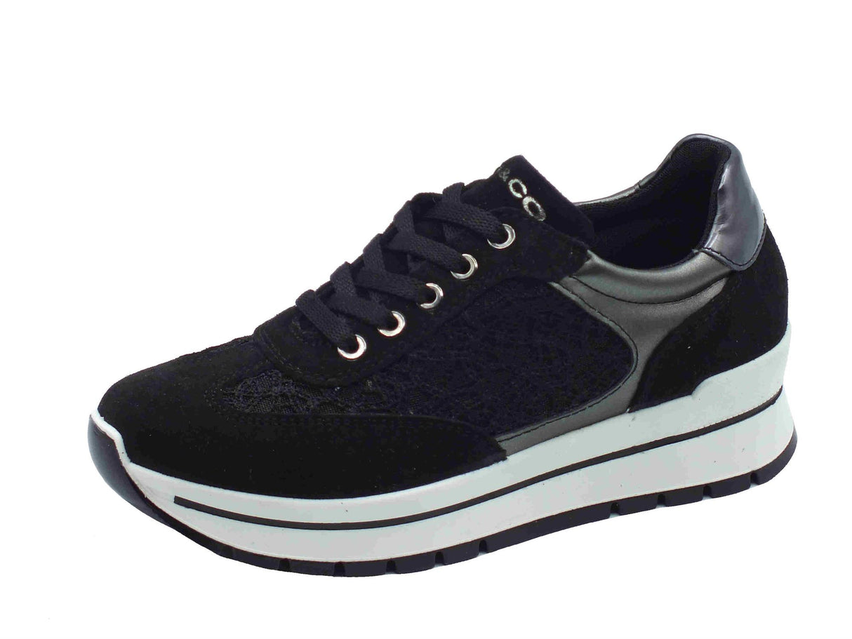 Igi&Co Igi&Co 7660311 Scamosciato Rete Nero Sneakers Confort per Donna in pelle nabuk e rete zeppa media Nero