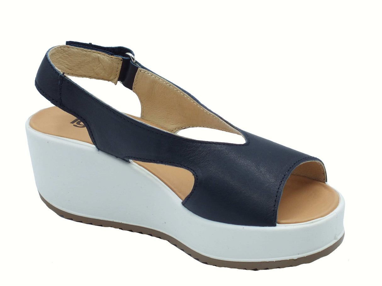 Igi&Co Igi&Co 7666011 Capra Tamponata Blu Sandali per Donna in pelle con zeppa alta e strappo Blu