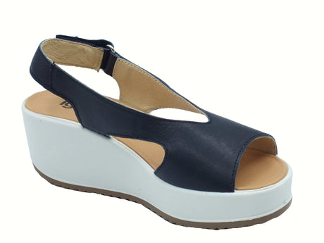 Igi&Co Igi&Co 7666011 Capra Tamponata Blu Sandali per Donna in pelle con zeppa alta e strappo Blu