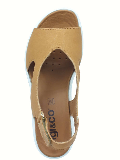 Igi&Co Igi&Co 7666022 Capra Tamponata Biscotto Sandali per Donna in pelle con zeppa alta e strappo marrone