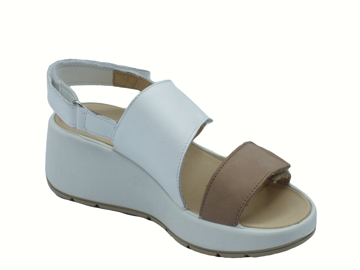 Igi&Co Igi&Co 7666500 Nabuk Nappa Bianco Sandali per Donna in pelle con zeppa media triplo strappo Nappa Bianco